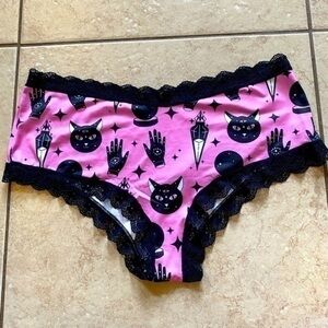 Pink And Black Cat Aesthetic Lace Brief Size 12 XL